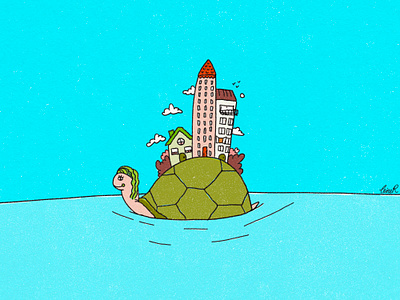 La isla digital illustration houses ille illustration isla island isle procreate sea sky tortuga turtle