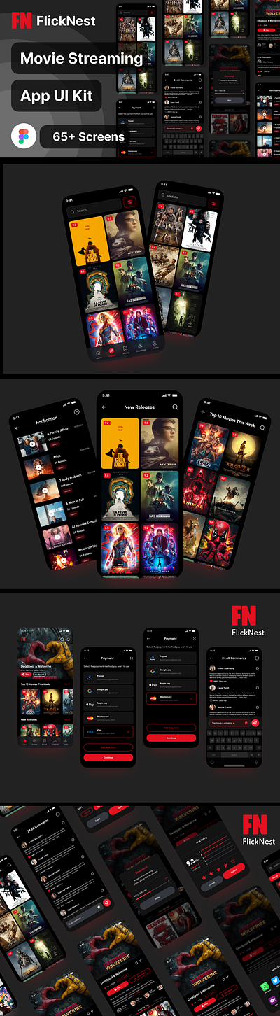 Movie Streaming App UI Kit app template entertainment app media platform movie streaming app on demand video streaming service uiux design video streaming watchlist feature