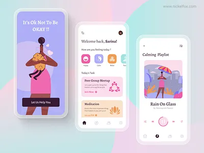 Mental Health Fitness Mobile App design branding calming colors daily reminders fitness and mindfulness graphic design logo meditation mood tracker motion graphics progress tracking ui user centered design wellness app