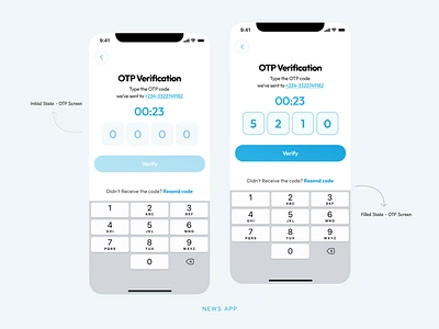 News App - Sign up with Phone Verification app design mobile app design otp phone verification sign in sign up sign up with phone verification verification verification code verify