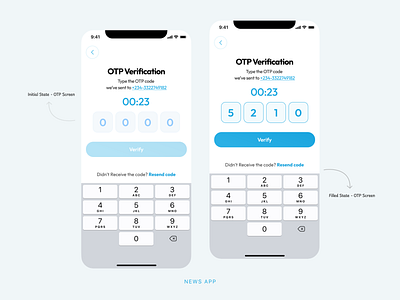 News App - Sign up with Phone Verification app design mobile app design otp phone verification sign in sign up sign up with phone verification verification verification code verify