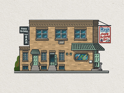 Philly Eats: Ray's Happy Birthday Bar architectural drawing architecture bar building dive bar drawing happy birthday illustration mario philadelphia philly rays restaurant south philly zucca