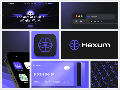 Hexum bento bento cards brand branding crypto crypto card crypto design crypto logo design futuristic glow identity launchpad logo mark modern logo pattern vector