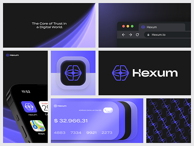 Hexum bento bento cards brand branding crypto crypto card crypto design crypto logo design futuristic glow identity launchpad logo mark modern logo pattern vector