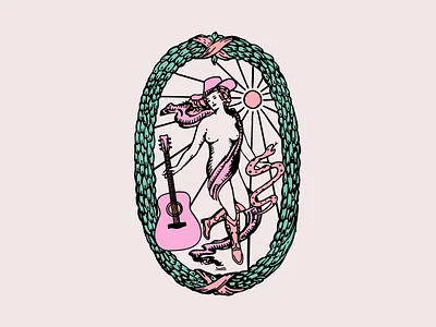 The Cowgirl Tarot country cowboy cowgirl graphic design guitar hand drawn illustration mystical snake tarot vintage illustration western witchy