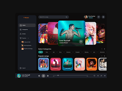 Y Music Hub Platform dashboard design music ui webapp