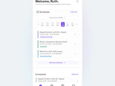 Health scheduling app ui appdesign design product design ui ux