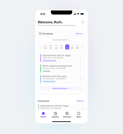 Health scheduling app ui appdesign design product design ui ux