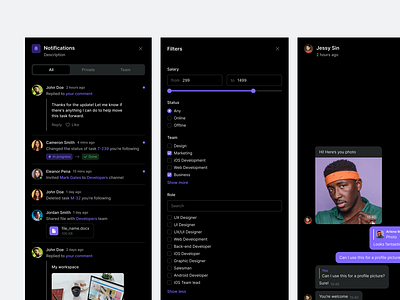 Made with Glow UI kit #8 — Flexible Side Panel component dark mode dark theme dashboard design system drawer figma filters notifications side panel sidepanel ui ui kit