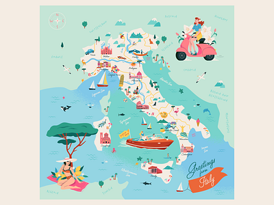 Italy Map character city colorful design guide illustration italy map map design tour travel