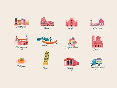 Italy Map City Spot Icons art city colorful design flat guide icon icons illustration illustrator landmarks locations map spots ui