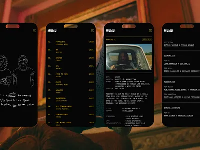 Mumu web mobile sections archive bio cine contact design graphic design menu mobile projects ui website