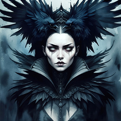 Nyx Corvus character design dark art dark fantasy digital watercolor fantasy character female character gothic illustration