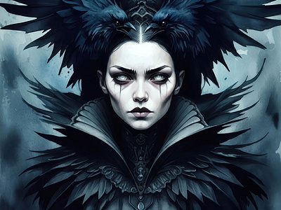 Nyx Corvus character design dark art dark fantasy digital watercolor fantasy character female character gothic illustration