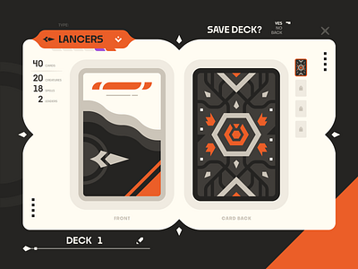 Deck Building Interface - Lancers cards design fantasy game games graphic design illustration illustrator orange stats tcg ui user interface vector video games warm up