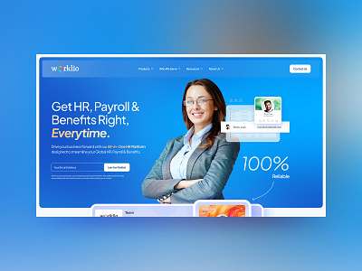 Worklio - hero section blue design graphic design hero hero section homepage landing page layout person saas software tech ui uidesign uiux ux web design