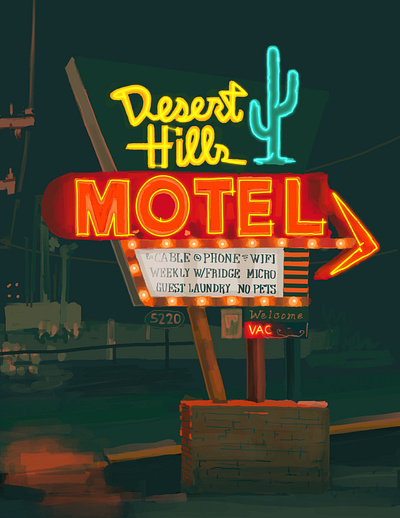 Desert Hills Motel americana digital drawing hand drawn illustration motel neon procreate signage sketch