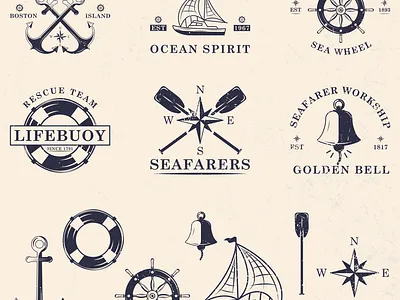 Nautical vintage logo set marine