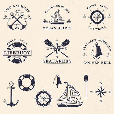 Nautical vintage logo set marine