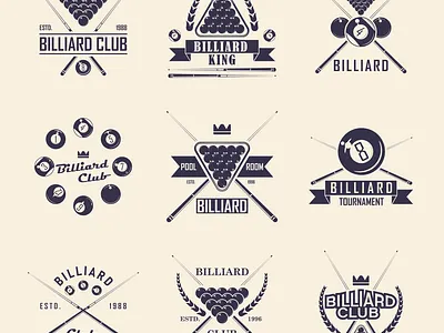 Billiard 8-ball logo set emblem