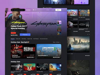 Game Store Website clean design cyberpunk game game store landing page layout purple steam store ui design xbox