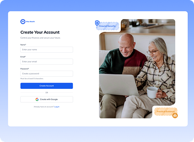 Wise Wealth - A Sign Up Page account creation account page blue branding creativity figma figma design finance gradient landing page logo old purple security sign up sign up page ui ui design ux design wealth