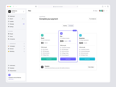 Lunar - Plan & Pricing animation business checkout crm dashboard design marketing motion graphics plan pricing saas ui uidesign ux uxdesign uxerflow web web app web design website