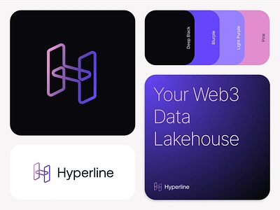 Hyperline primary logo and color lockups b2b b2b brand design b2b branding brand brand design brand identity brand palette branding clean color palette colorway data data product brand logo logomark pink purple typography web3 web3 branding