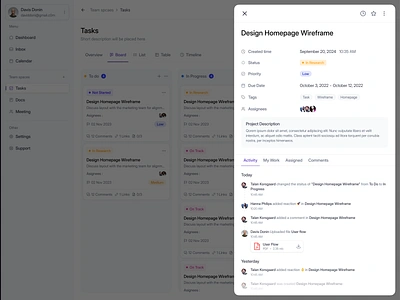 Task Management Saas Web App - Detail Task Activity activity b2b collaboration component dashboard detail task modal popup project saas saas task management task task management task management saas team to do dashboard tool uiux web app web design
