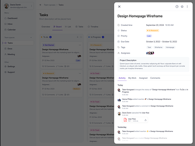 Task Management Saas Web App - Detail Task Activity activity b2b collaboration component dashboard detail task modal popup project saas saas task management task task management task management saas team to do dashboard tool uiux web app web design