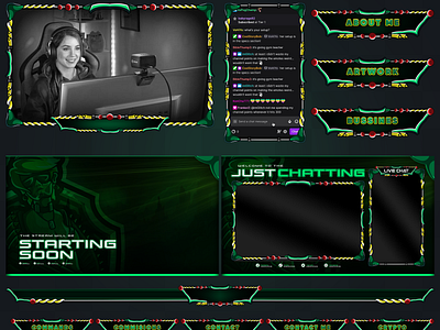 Stream Overlay Pack | Rambo Girl Stream Overlay | Overlay Esport green theme overlay