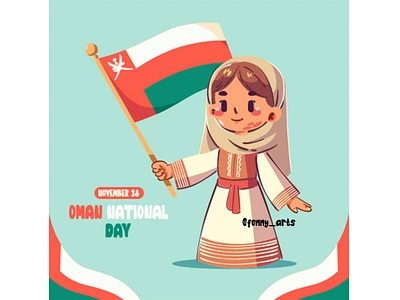 Illustration for Oman National Day cartoon celebration commemorate country culture day decoration event flag girl holiday icon independent nation national oman pride symbol traditional unity