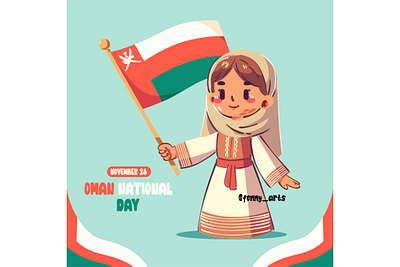 Illustration for Oman National Day cartoon celebration commemorate country culture day decoration event flag girl holiday icon independent nation national oman pride symbol traditional unity