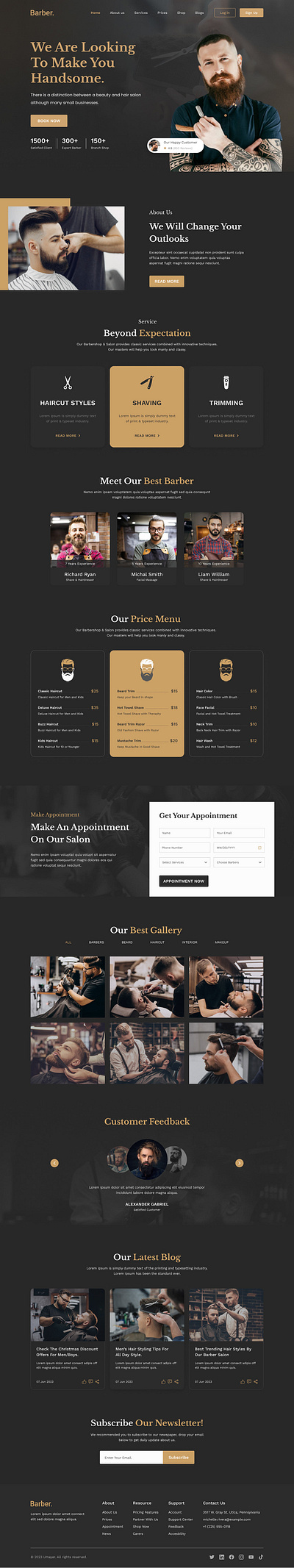 Barber landing page design landing page design uiux design web design