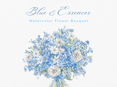 Blue & Essences - Watercolor Flower Bouquet arrangement blue bouquet clipart clipart bundle clipart set cute design digital art drawing elegant floral flower illustration painting watercolor