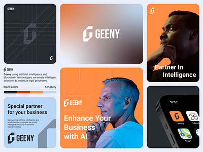 GEENY - Logo Brand Identity ai app artificial intellegence blockchain brand identity branding business concept design designer portfolio futuristic geometric letter g logo logo designer modern smart tech technology web3