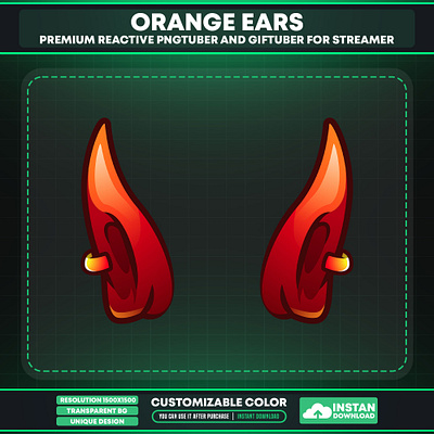 Vtuber Accessories | Orange Color Ears Accessories for Vtuber stream assets