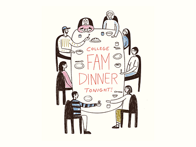 Fam Dinner Poster america bread christmas communion community dinner dinner party illustration doodle illustration feasting friends friendsgiving holiday illustration post invitation meal party illustration primary colors thanksgiving