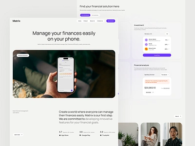 Matrix - Finance Landing Page bank banking branding business component design finance financial financial report investment landingpage marketing minimalist modern money payment transaction ui ux website