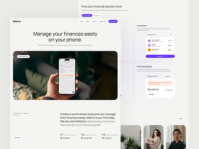 Matrix - Finance Landing Page bank banking branding business component design finance financial financial report investment landingpage marketing minimalist modern money payment transaction ui ux website