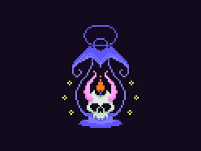 Inktober 2024 - Skull Lamp 8 bit colorful dark halloween illustration inktober lantern occult pixel pixel art retro video game skull spooky witchy