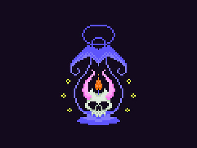 Inktober 2024 - Skull Lamp 8 bit colorful dark halloween illustration inktober lantern occult pixel pixel art retro video game skull spooky witchy