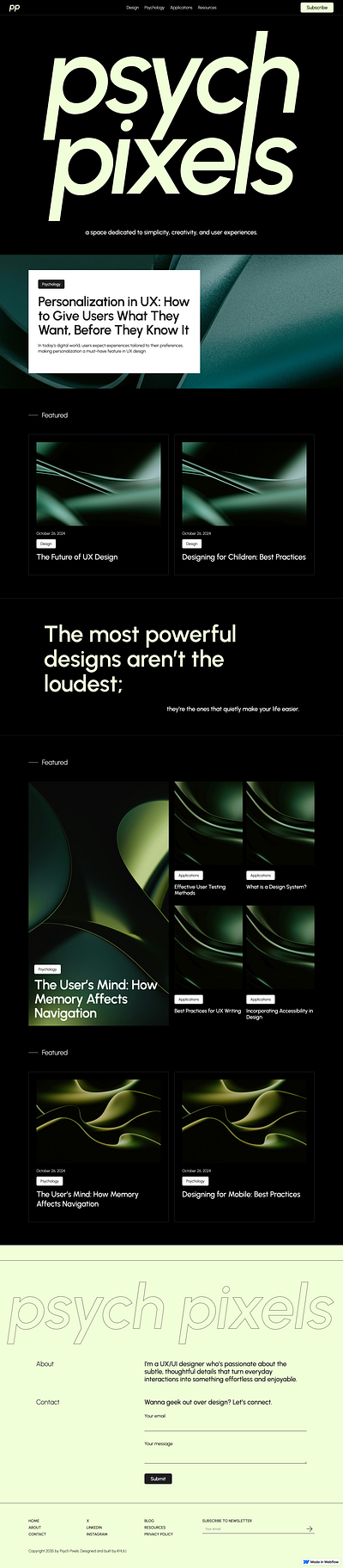 Psych Pixels - Concept Blog concept project ui ux web design webflow