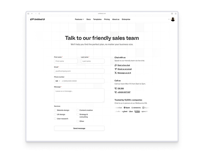 Contact page — Untitled UI