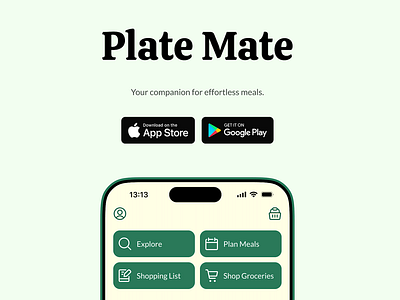 Plate Mate - Recipes & Meal Planning App app branding concept concept project design figma landing page mobile app mobile design product design ui ux web design