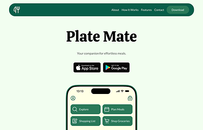 Plate Mate - Recipes & Meal Planning App app branding concept concept project design figma landing page mobile app mobile design product design ui ux web design