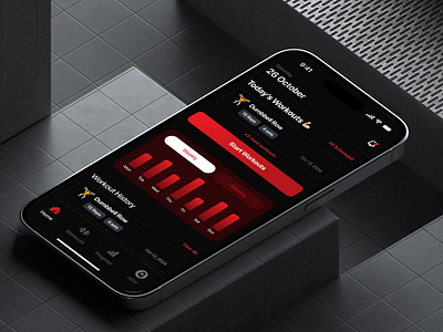 FitTrack - Your Ultimate Fitness Companion app background coach customize dark mode design diet health instructions red theme schedules statistic tips track ui ux vector video library workout