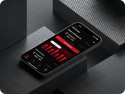 FitTrack - Your Ultimate Fitness Companion app background coach customize dark mode design diet health instructions red theme schedules statistic tips track ui ux vector video library workout