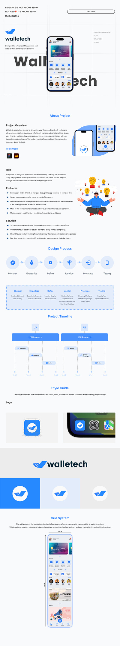 Walletech - Financial management Application | Case Study adobe illustrator adobe xd case study fianance app figma graphic design logo ui uxui