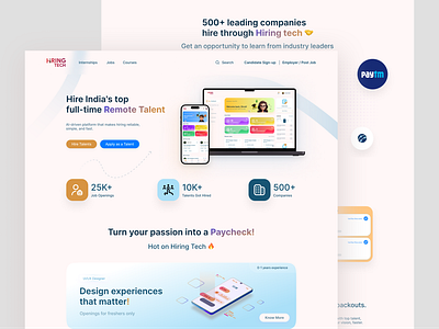 Hiring Tech - B2C Job Platform Landing Page 💼 3d app b2c employee experience freshers hiring hiring platform hr job job portal landing page product product design saas ui ui design ux design web design